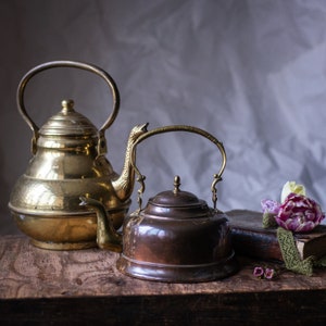 Vintage brass kettle, retro teapot, metal tea maker, 1970s vintage kitchen decor, German teapot