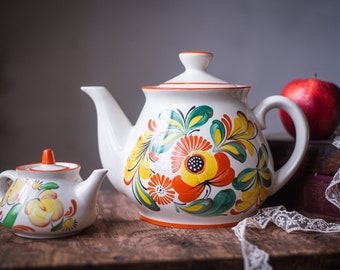 花柄ペトリキフカデザインの陶器製ヴィンテージティーポットセット