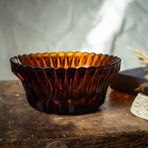 Coupe à fruits en verre ambré, vintage des années 1970, plat européen décoratif en verre, vaisselle rétro