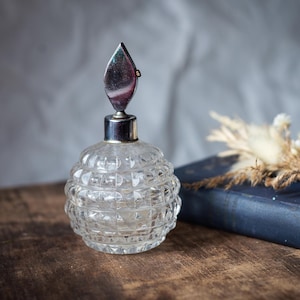Vintage Glass Perfume Bottle with Metal Top: Vanity Decor