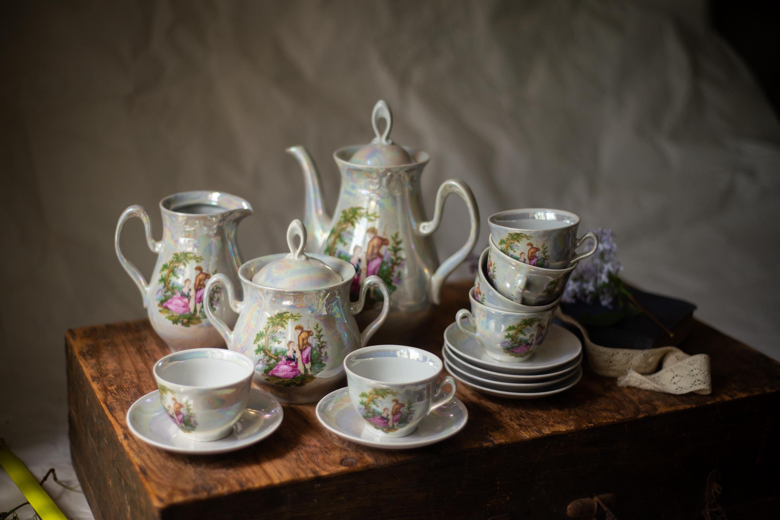 Madonna Tea Set Lusterware 15 Pieces, German Vintage, Art Deco