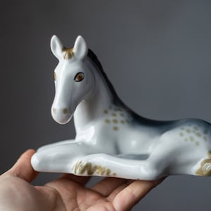 Porcelain horse figurine, Polonsky Porcelain Factory porcelain animal statuette, mantel decor