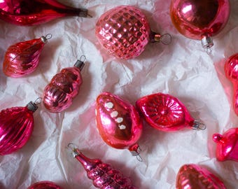 Pale Pink Vintage Glass Ornaments, Boho Christmas Wedding Baubles