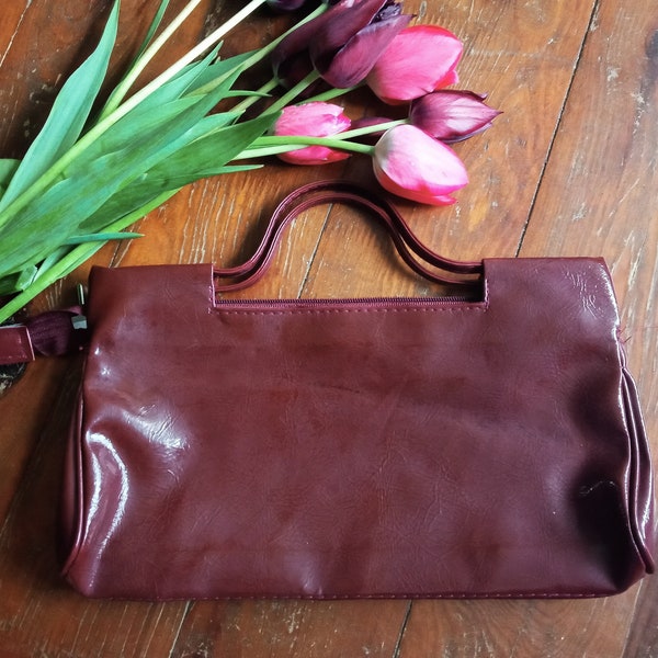 Lässige Vintage-Handtasche, Retro-Grifftasche, weinrote Kunstledertasche, elegante Bürotasche, 70er-Jahre-Damenhandtaschen
