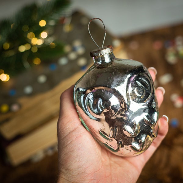 Owl Christmas glass vintage ornament, bird Xmas large decoration, collectible Christmas time decoration