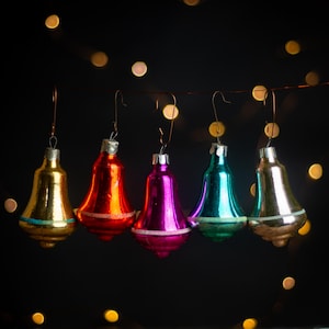 Vintage Glass Bell Ornaments Set – Boho Mid Century Christmas Tree Decorations