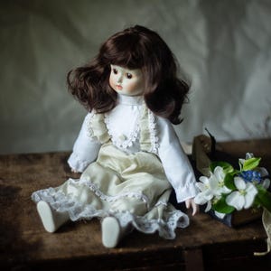 Vintage Porcelain Doll, Germany 1950s, Victorian Style Bridgerton Decor, Collectible Bisque Doll