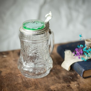 Glass Crystal Beer Mug with Lid, German Vintage, Collectible Stein, Gift for Men