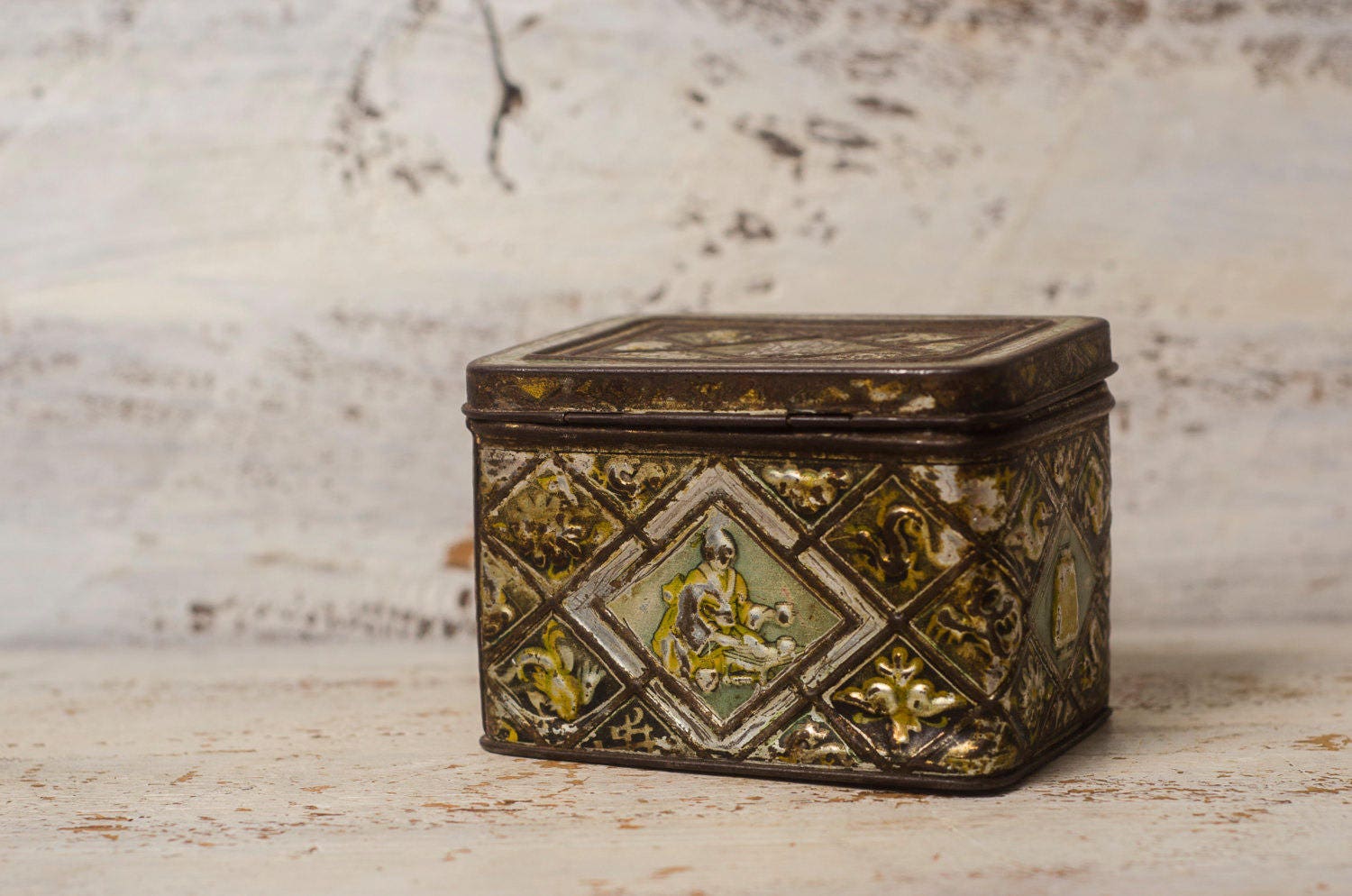 Vintage metal tin box with hinged lid storage antique box Etsy