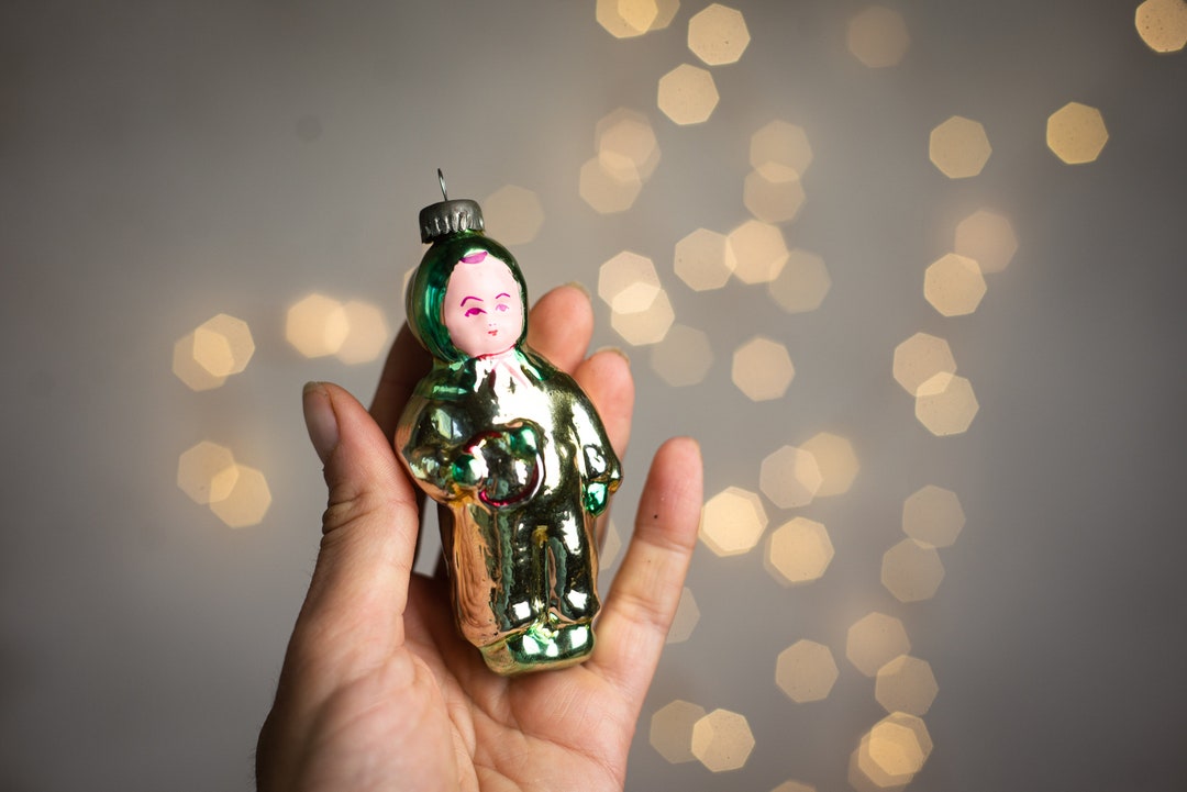Soveit Rattle Baby With Rattle, Vintage Glass Christmas Figurine, Xmas Tree Ornament ...