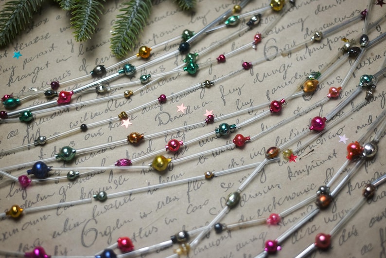 Adornos navideños de cuentas de corneta, decoración navideña de vidrio vintage de los años 70, decoraciones navideñas retro imagen 3