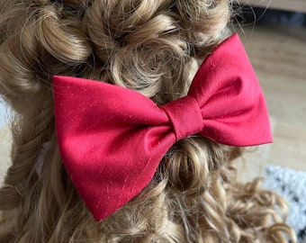 Red Silk Couture Hair Bow. Christmas bow, Red bow, wedding bow.