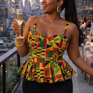 Kente Corset Top, Ankara Corset top, African Print Top, Latest Corset Top Styles, Ankara top, African Print Kente Corset Top for Women KENYA