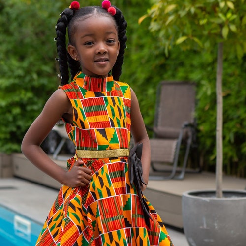 African Print Dress for Girls Sleeveless Turtleneck Midi Red - Etsy