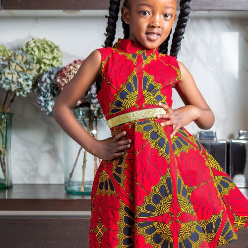 African Print Dress for Girls Sleeveless Turtleneck Midi - Etsy