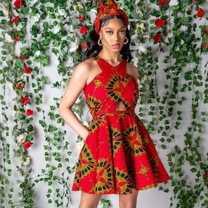 African Print Cross Front Dress, African Women&#39;s Mini Length Fit & Flare Dress, Ankara Women Clothing, Cross front , Skater dress - CORDELIA