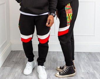 Men's  Ankara Joggers Asymmetric Stripe African Print Sweatpants Loungewear, Unisex Sportswear, Sports clothing, Casual - KUMASI