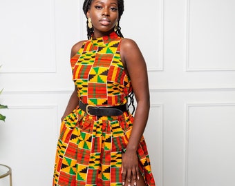 African Dress for Women | Kente High Neck Dress, African fashion Wear, Trendy African Dresses, Beautiful African fashion Wear - KENYA