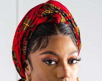 African Headwrap, African Print Headwrap, Natural Hair Accessories, Hair Wraps, Red Ankara Headscarf, Head Ties, African Headband - CORDELIA