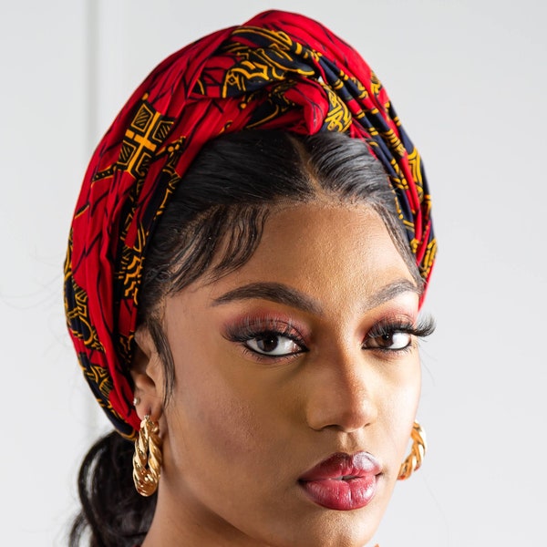 African Headwrap, African Print Headwrap, Natural Hair Accessories, Hair Wraps, Red Ankara Headscarf, Head Ties, African Headband - CORDELIA