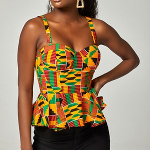 Kente Corset Top, Ankara Corset top, African Print Top, Latest Corset Top Styles, Ankara top, African Print Kente Corset Top for Women KENYA image 1