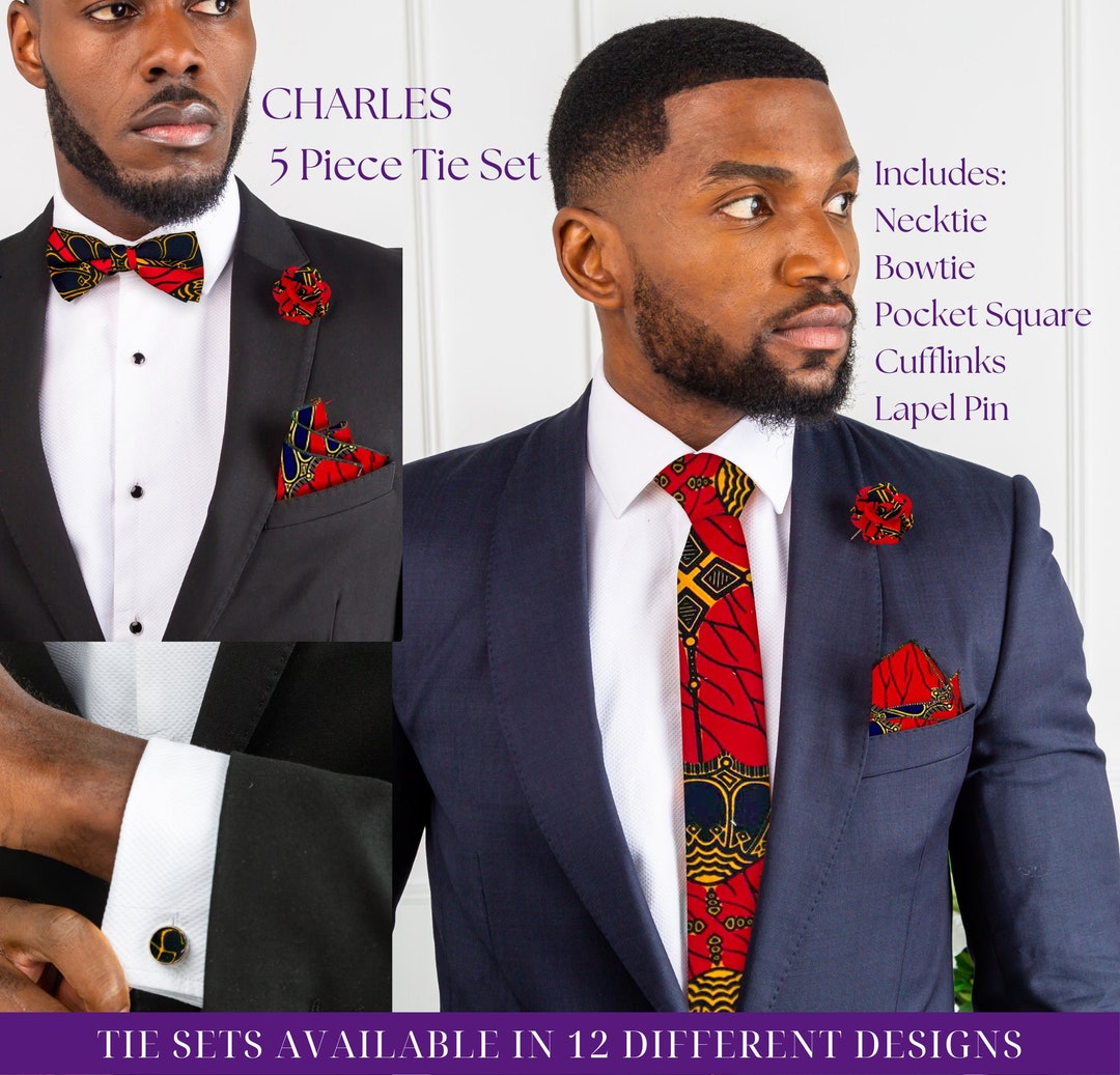 African Print Necktie and Bow Tie Set | Ankara Tie Set 5 Pieces