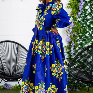 African Print Ankara Maxi dress, Floral Pussybow Maxi Dress, African Long Sleeve Dress, African Long Dress, African Womens Fashion FRANCA image 2