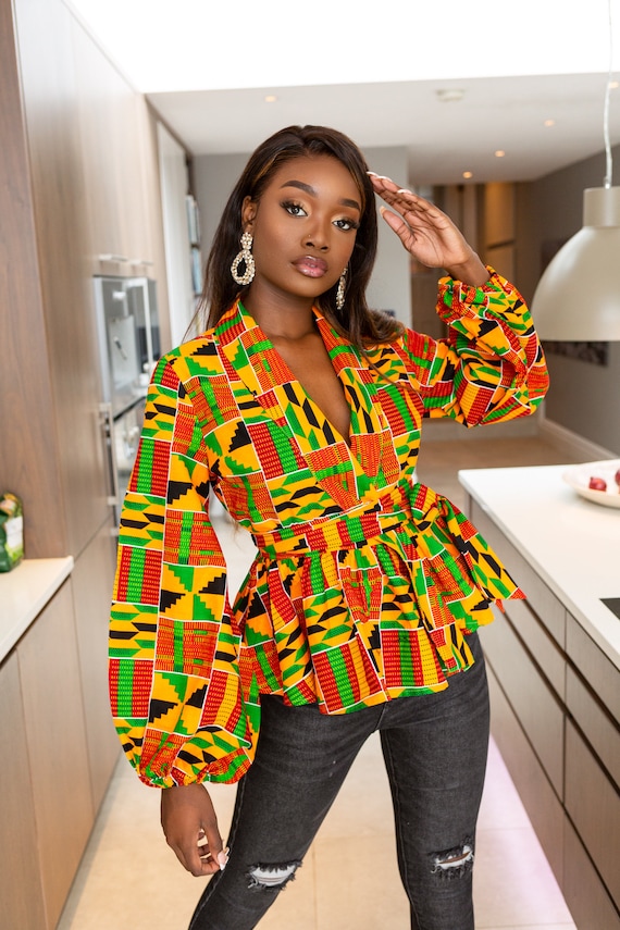African Tops for Women Kente Top African Blouse Kente Wrap Top Ankara Blouse African Clothing African Print Top Wrap Top Long KENYA Etsy Canada