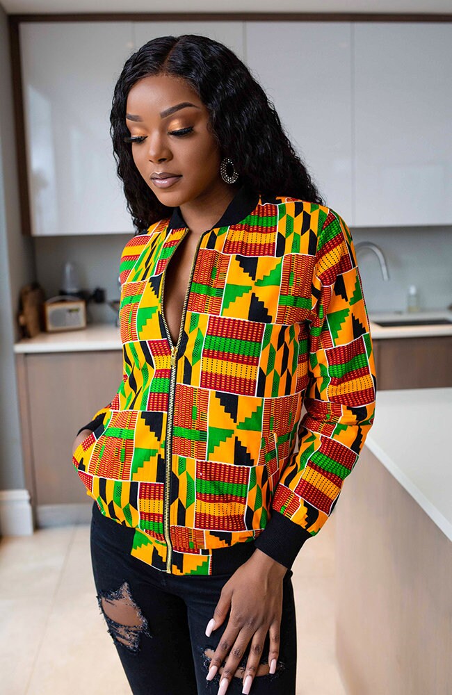Image of African Bomber Jacket, Dashiki Ankara Dashiki, Ankara Bomber, African Print - Kenya