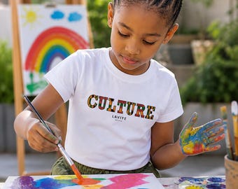 Girls African Print Culture Slogan T-Shirt Unisex White Cotton Short Sleeve Classic Graphic Tee Kente Matching Kids Men Women Ankara Kumasi