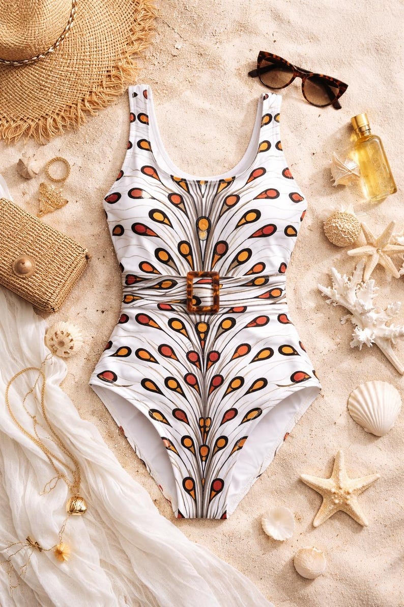 african-print-matching-swimsuit-set-for-couples-women-belted-one