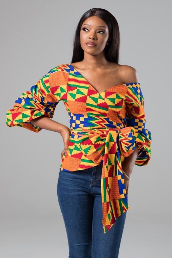 Image of African Print Wrap Top, Ankara Dashiki Shirt, Clothing, Blouse Lola