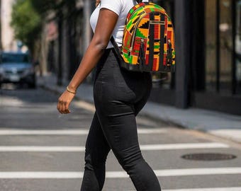 Backpack & Sneakers Set, Kente Ankara Women Backpack with Slip-On Sneakers, Lightweight Casual Shoe Set Ankara Shoe Bag Combo