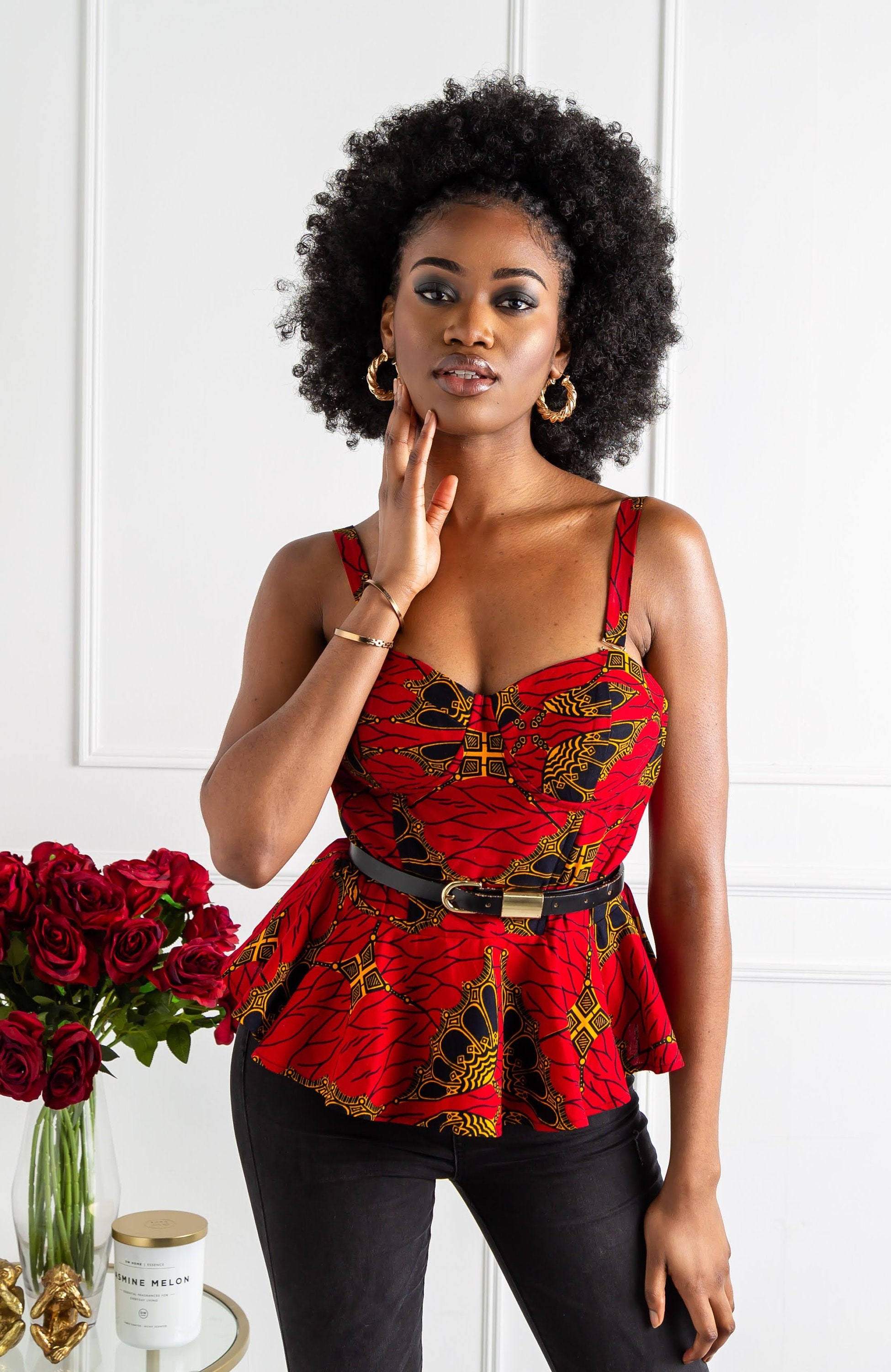 African Print Corset Top, Sleeveless Peplum Blouse African Clothing,  Detachable Straps African Print Blouse, Sexy Red Ankara Top Cordelia -   Canada