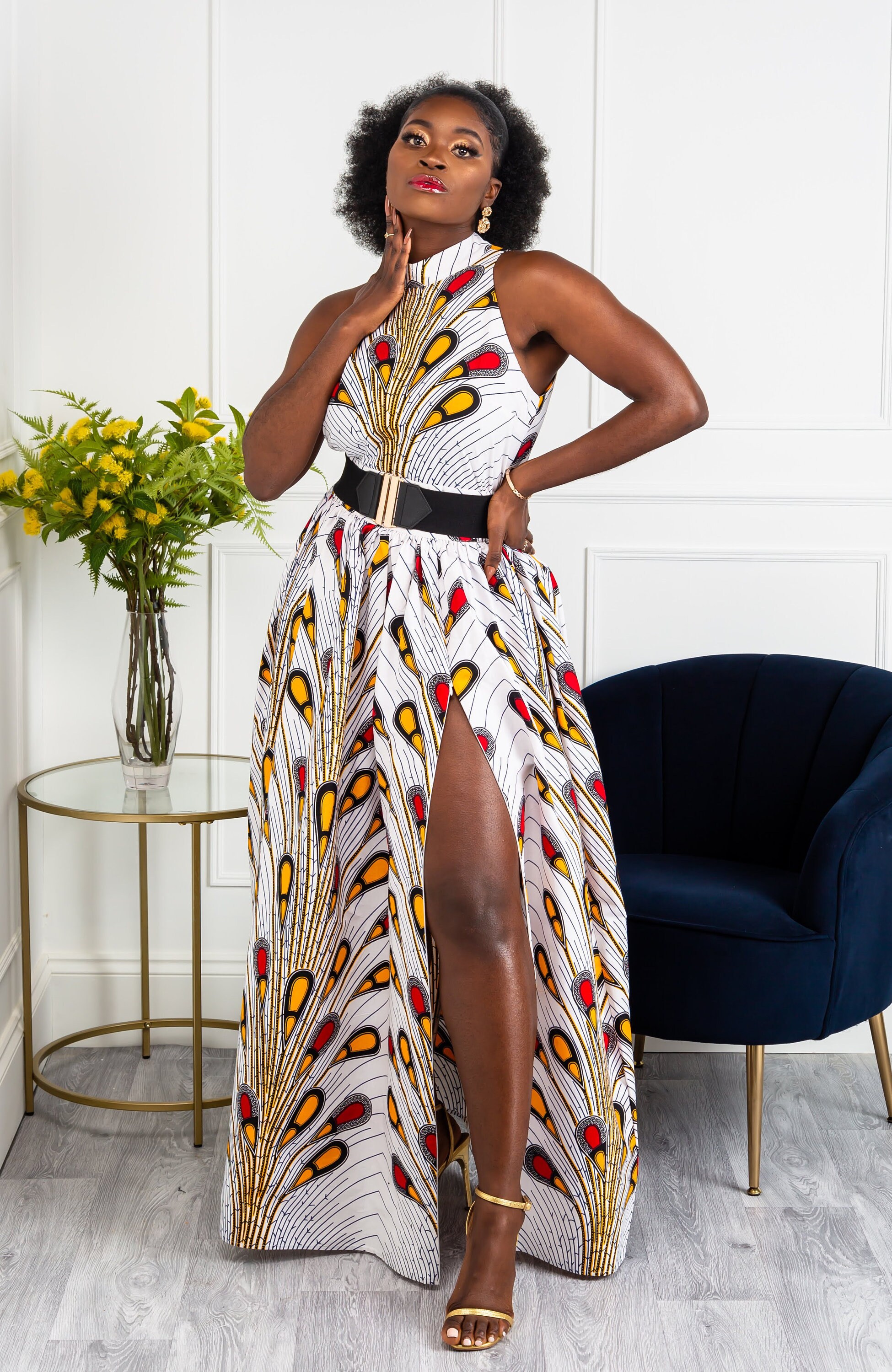 Image of African Clothing For Women, Wax Print Sleeveless Maxi Dress, Turtleneck, Ankara Womens Dress - Pamela