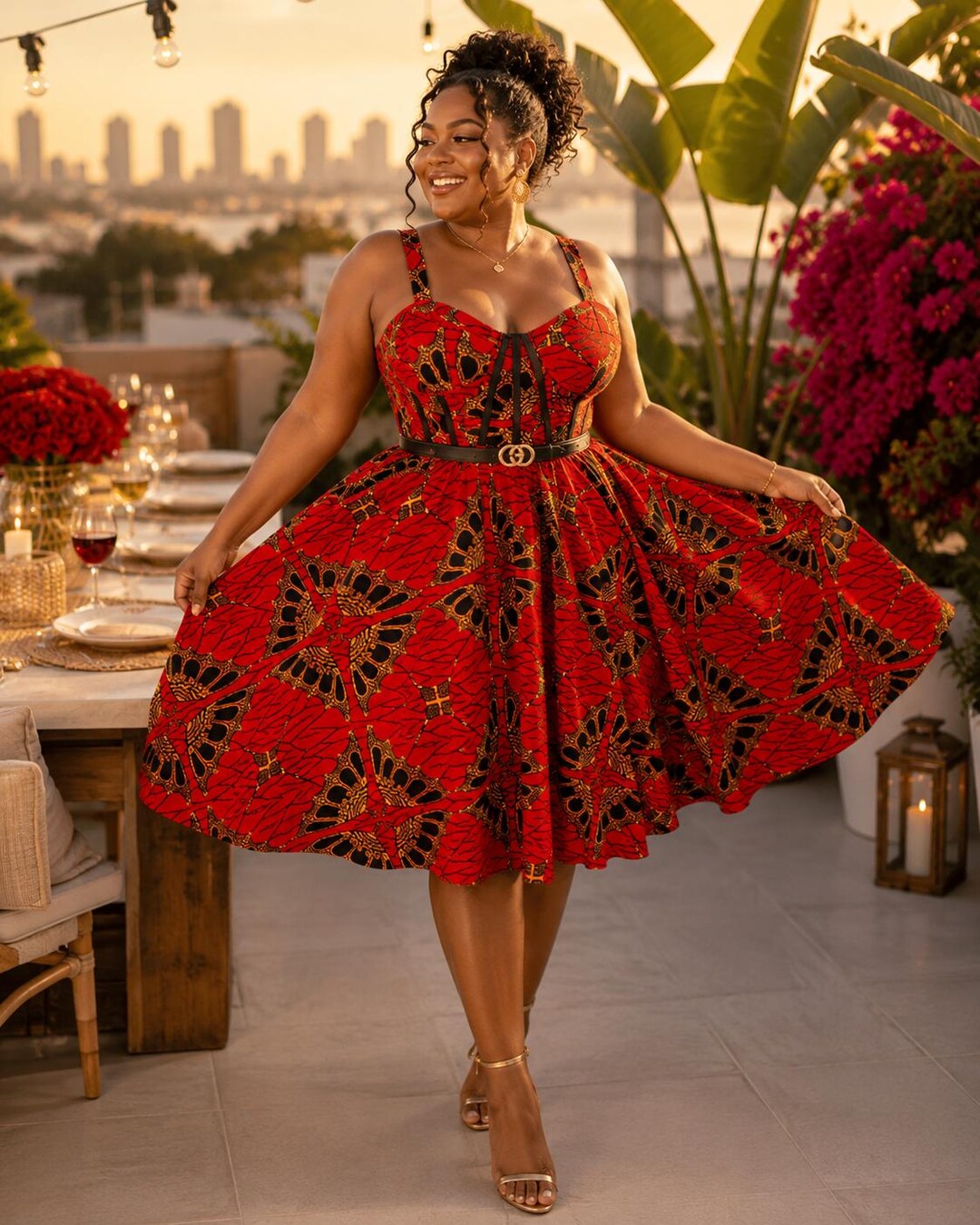 red african dresses for women African Print Knee Length Dress, Ankara Fit & Flare Corset Midi Dress,  Short Summer Dress, African Print Sleeveless Dress - CORDELIA