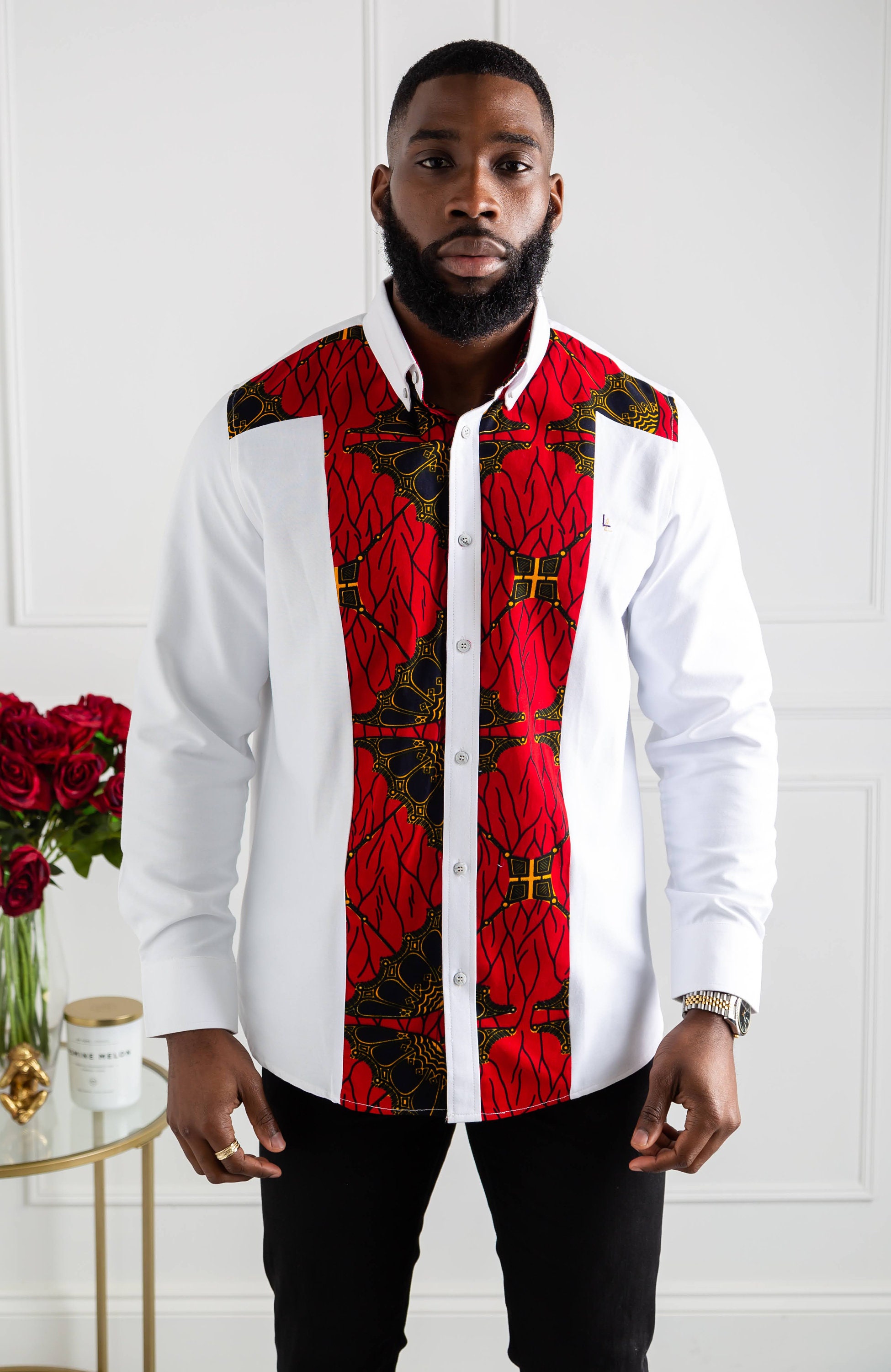 Ankara African Print Shirt Mens Formal White & Red Long - Etsy UK