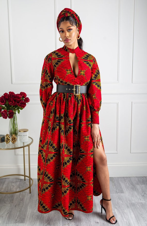 open lace back dress Marcy Red And Black Floral Print High-Neck Maxi Dress – Club L London main image 1