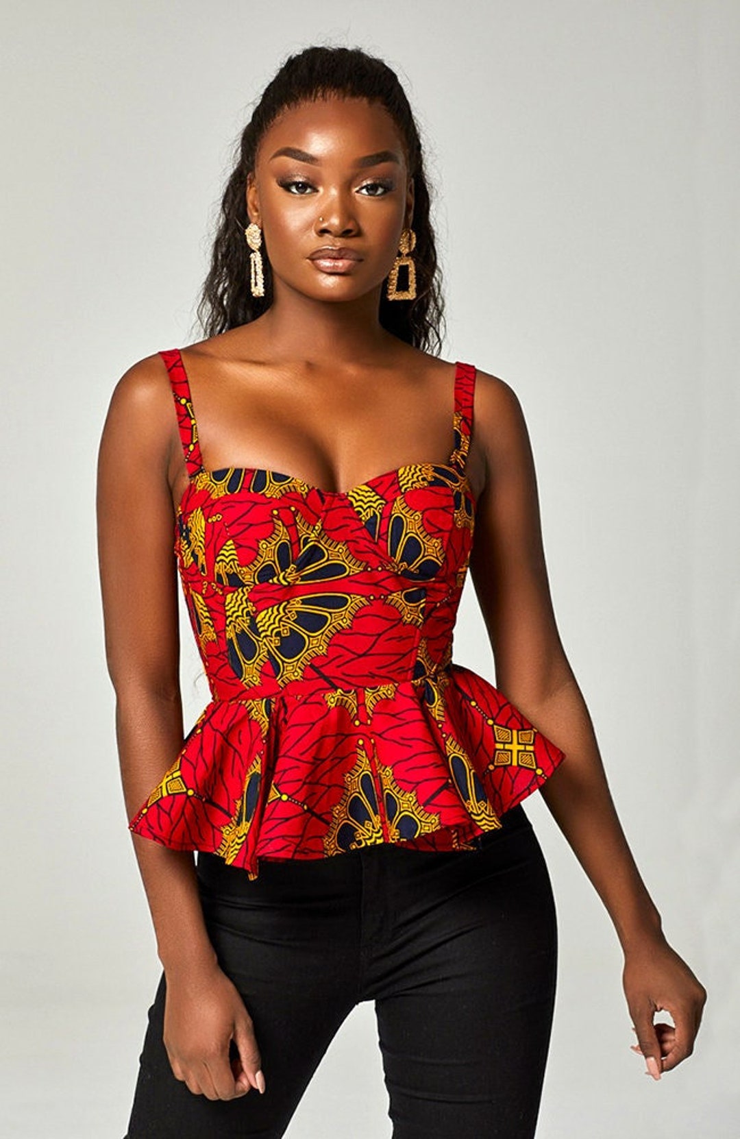African Print Corset Top, Sleeveless Peplum Blouse African