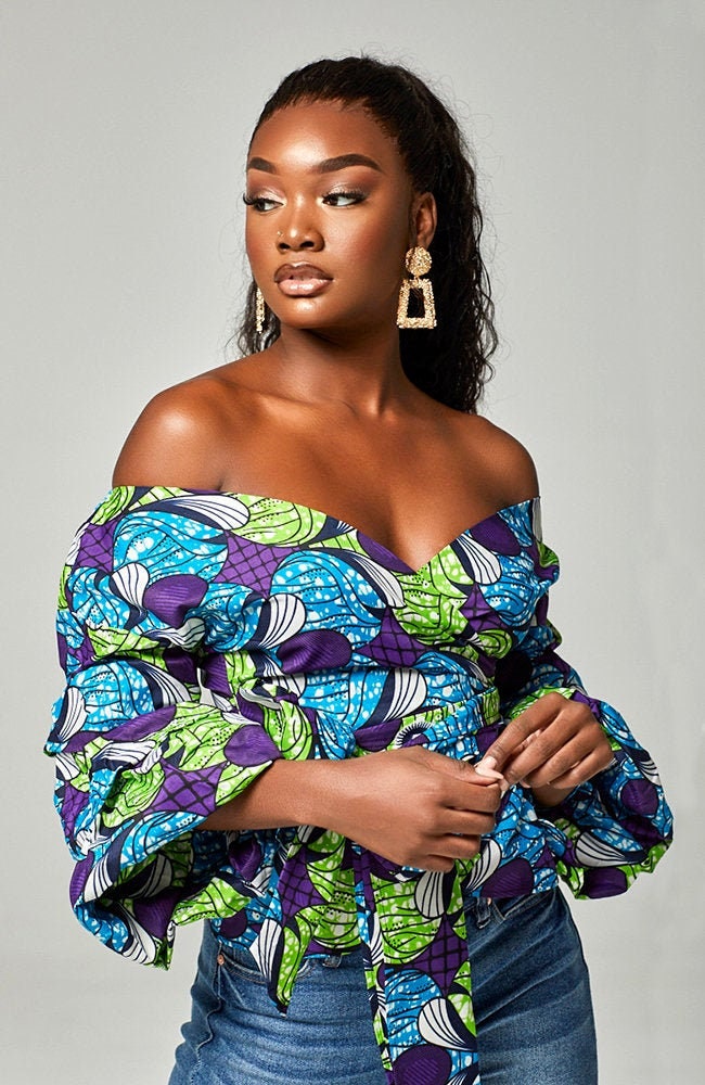 Image of African Print Wrap Top, Off Shoulder Blouse, Ankara Design Dashiki Shirt, Print Blouse - Eva