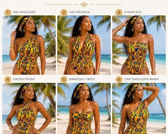 Kente African Swimsuit, African Print Infinity/Multiway Bodysuit, African Print Open Back Swimwear, African swimsuit & Monokini - KUMASI