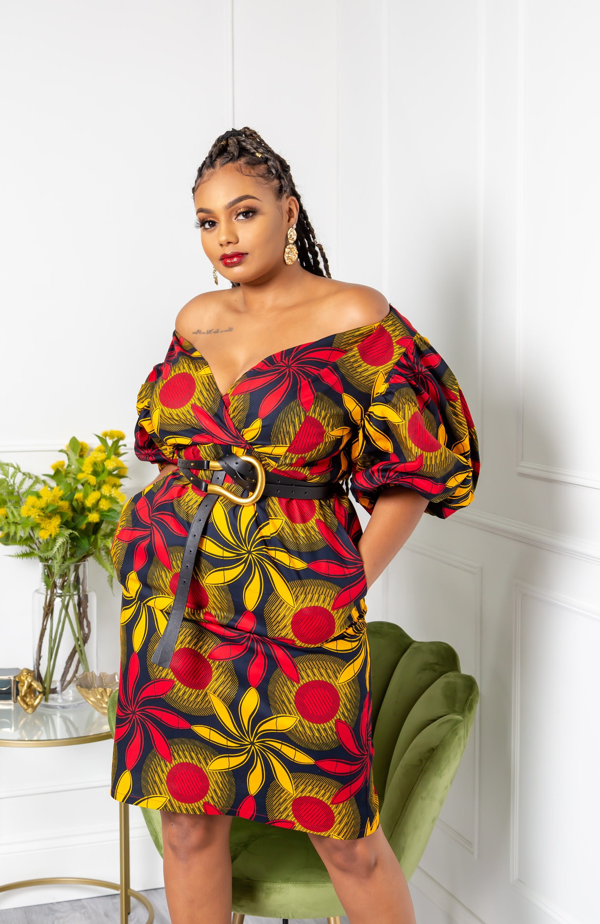 Image of African Beautiful Dress, Print Pencil Wrap Midi Party Mini Dress, Lara