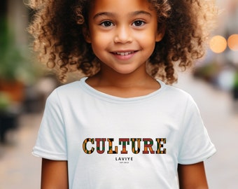 Girls African Print Culture Slogan T-Shirt Unisex White Cotton Short Sleeve Classic Graphic Tee Kente Matching Kids Men Women Ankara Kumasi