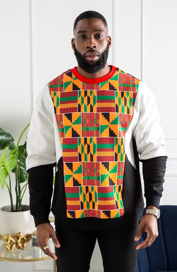 Men's Ankara Kente Crew Neck African Print Sweatshirt V - Etsy Israel