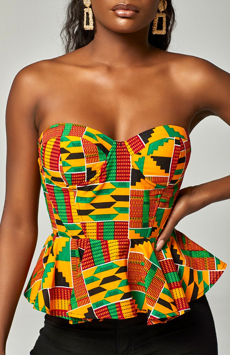 Kente Corset Top, Ankara Corset top, African Print Top, Latest Corset Top Styles, Ankara top, African Print Kente Corset Top for Women KENYA image 2