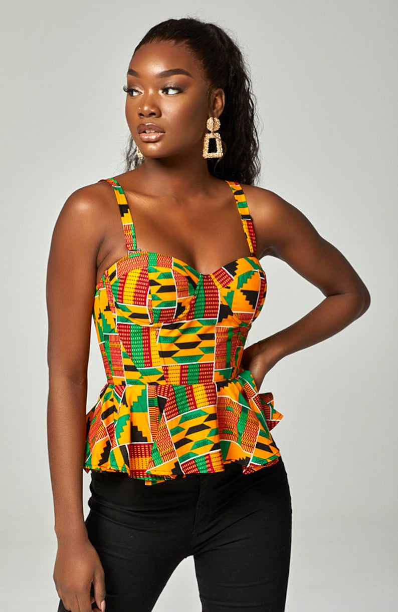 Kente Corset Top, Ankara Corset top, African Print Top, Latest Corset Top Styles, Ankara top, African Print Kente Corset Top for Women KENYA image 1