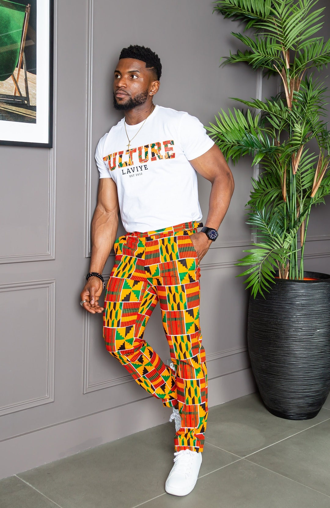 Men African Print Culture Slogan Tshirt Unisex White Cotton Short