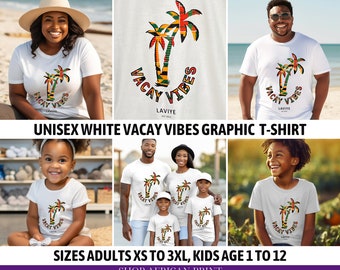 Unisex African Print White & Orange Vacay Vibes Graphic T-Shirt Cotton Short Sleeve Tee Matching Family Adult Women Men Kids Girls Boys