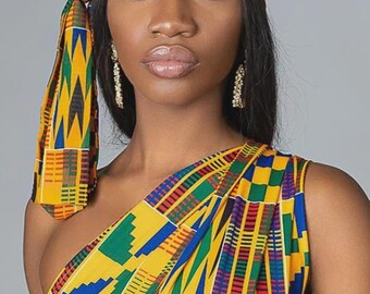 Kente African Print Chiffon Headtie – Ankara Head Wrap for Swimwear Beach Resort Styling Festival Fashion Hair Scarf Accessory – KUMASI