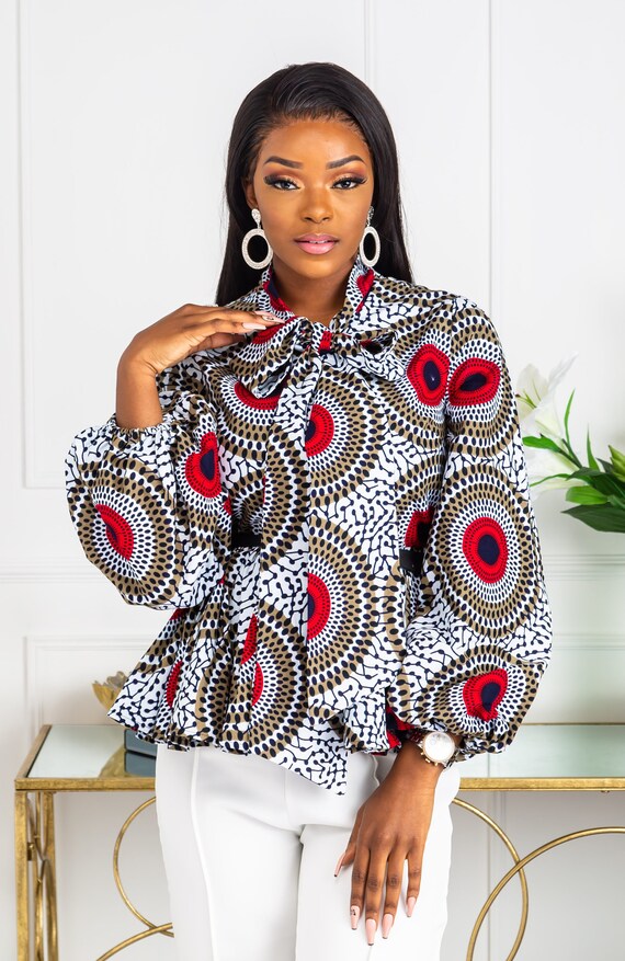 African Print Blouse African Pussybow Peplum Top Dashiki Blouse African Top African Clothing Long Sleeved Top Peplum Blouse DEBRA Etsy